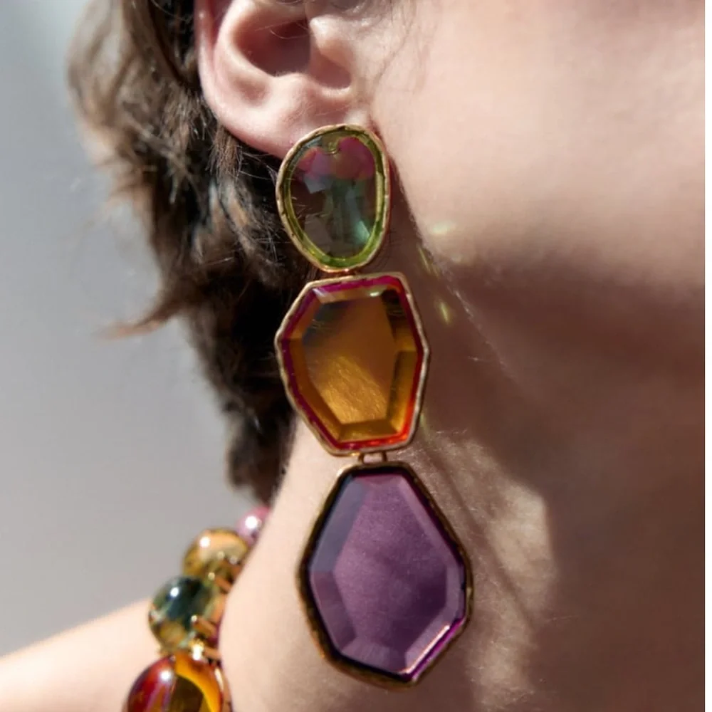 NWOT Zara Resin Geometric Drop Dangle Earrings - Picture 8 of 12